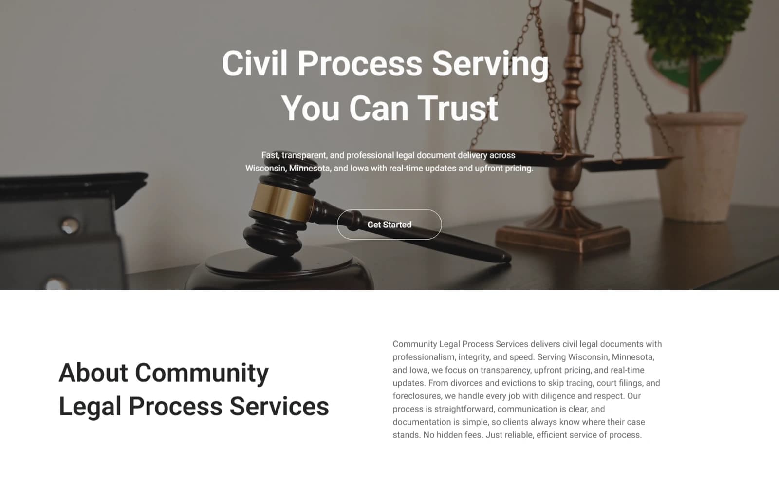 Community Legal Process Services website built by Baumbach Solutions