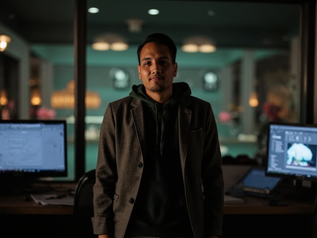 Mike Baumbach standing in his workspace